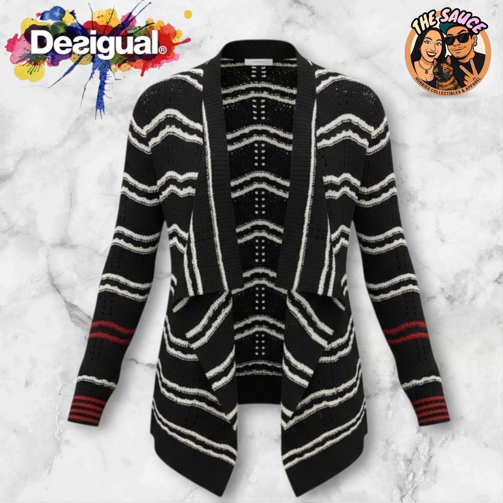 Desigual Cardigan Sweater Womens  Small Navy Cashel Open Knitted Jacket European